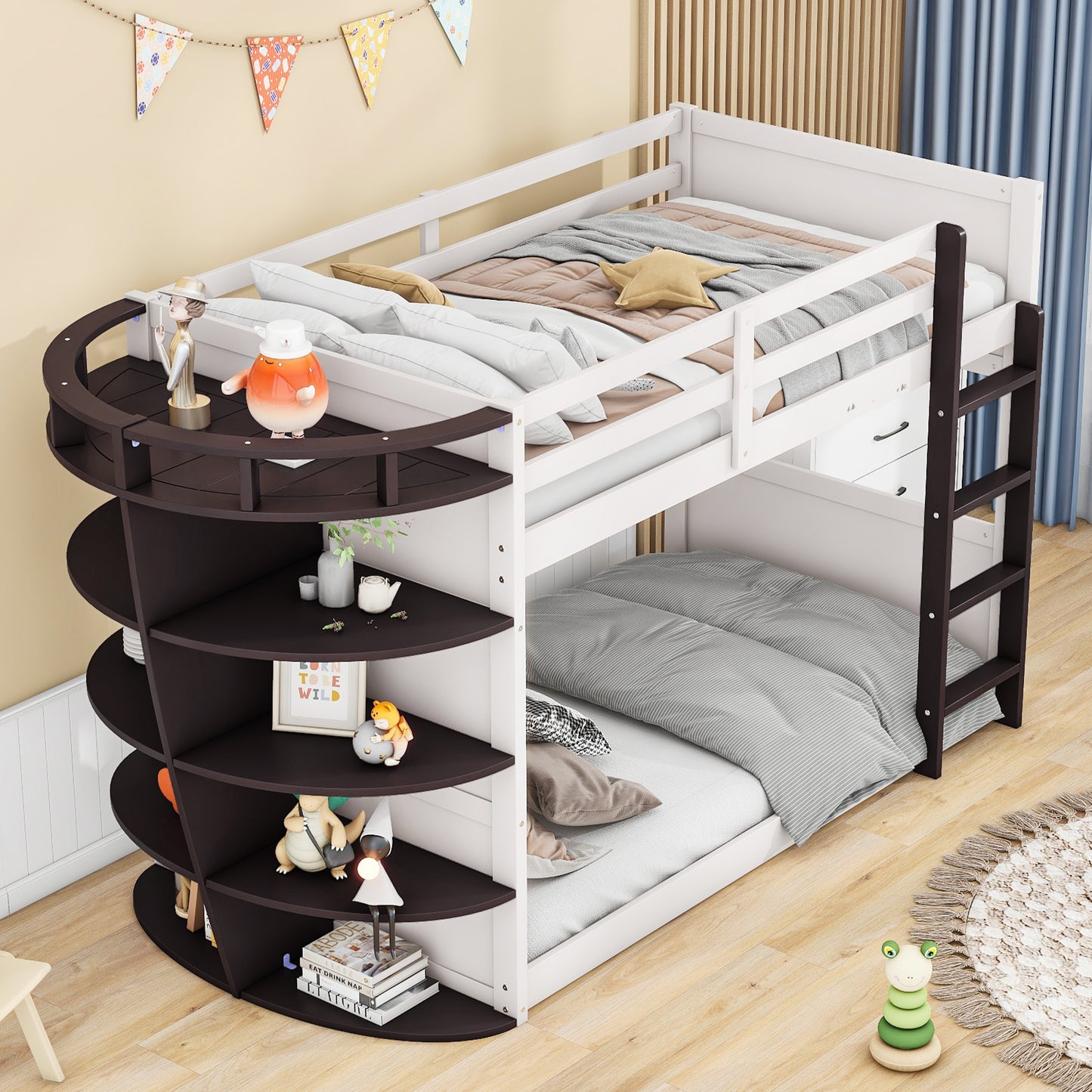 Boat Shape Twin over Twin Bunk Bed