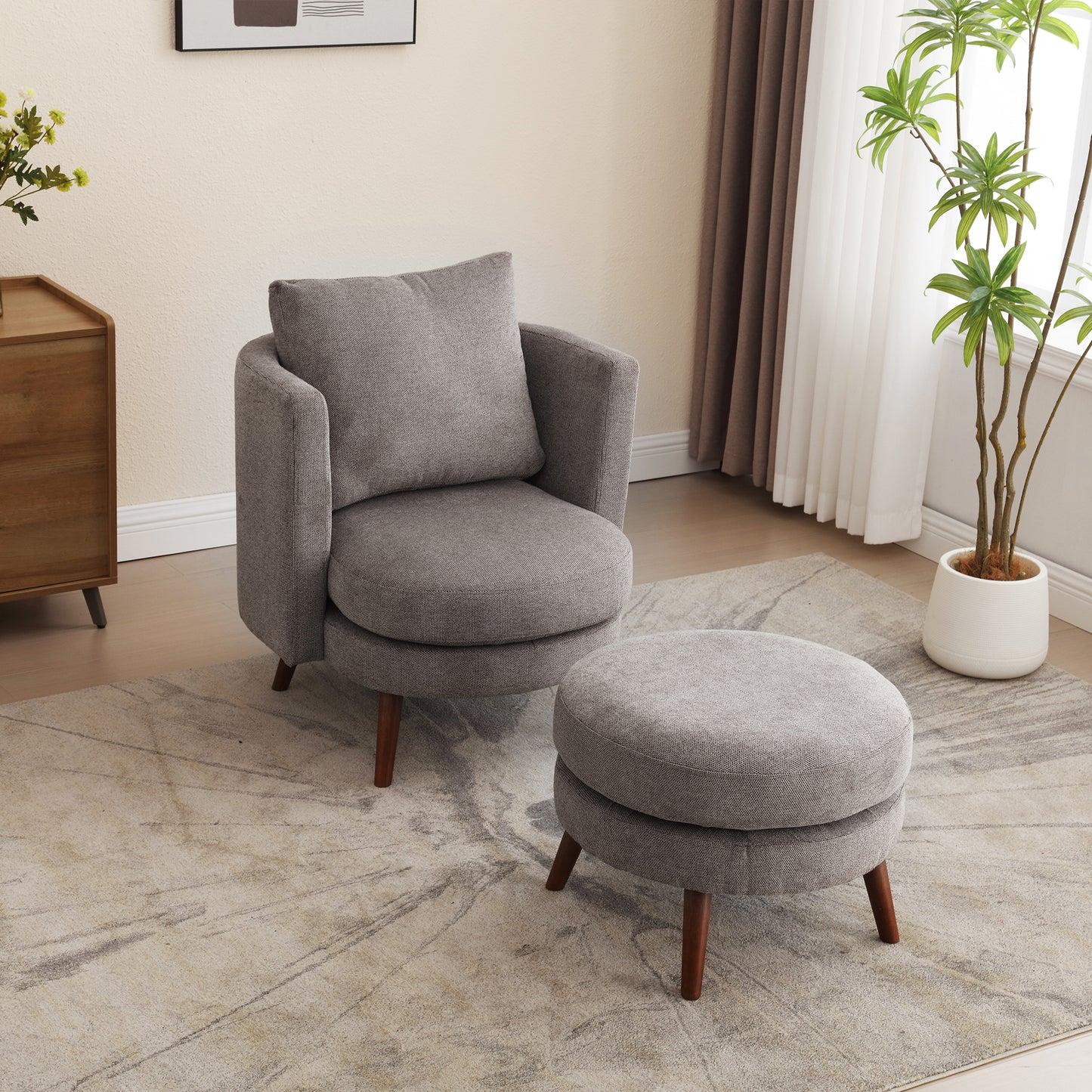 Benson Taupe Accent Chair with Ottoman