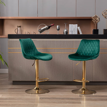 Diamond Adjustable Bar Stool Set of 2 (green/gold)