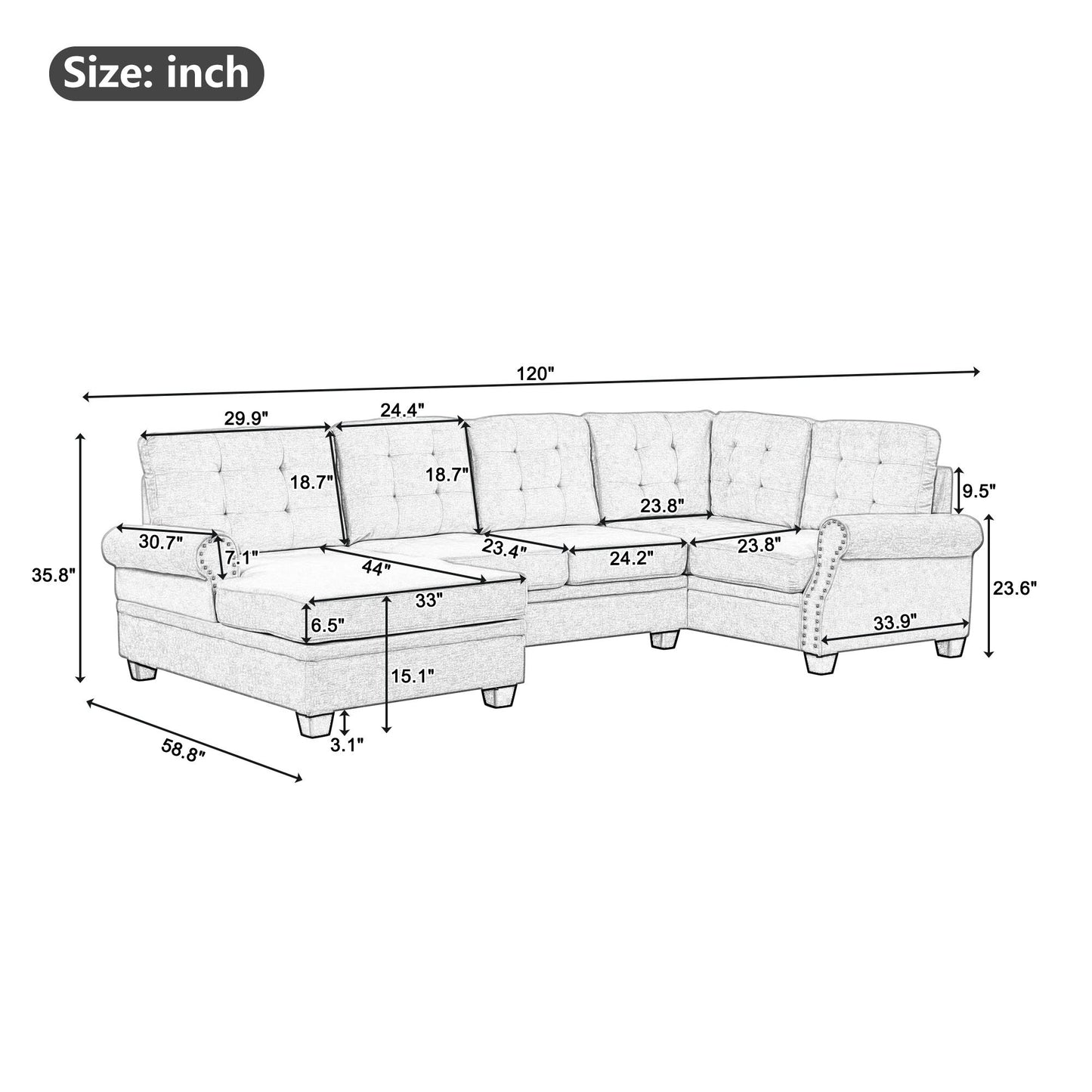 Buckingham Sectional Linen Sofa