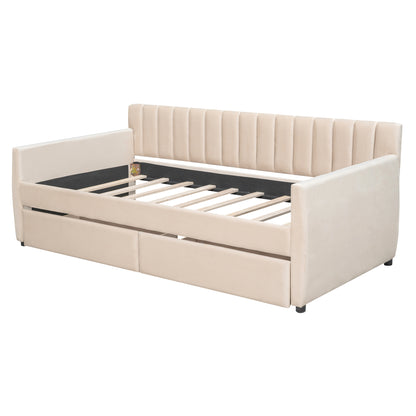 Vertical Lined Beige Daybed with Drawers (twin)