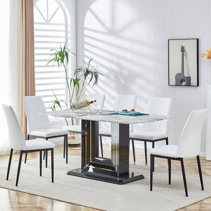 Willow 7-Piece Faux Marble Dining Table (white)