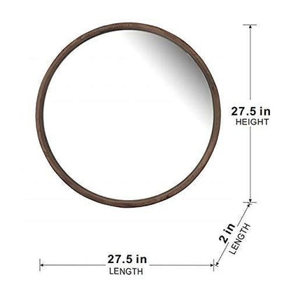 28" Round Brown Wood Mirror