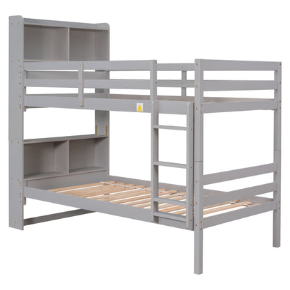 Bookcase Gray Twin Over Twin Bunk Bed