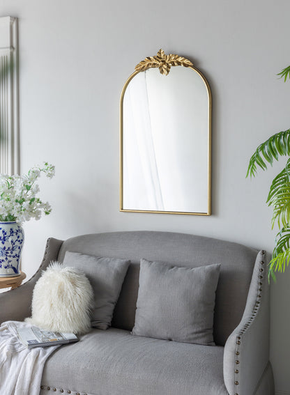 Arched Wall Mirror with Gold Metal Leaf Frame