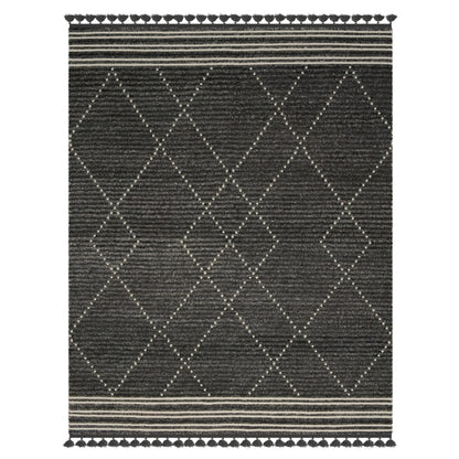 Vail Stona Charcoal and Ivory Area Rug with Tassels 5X8