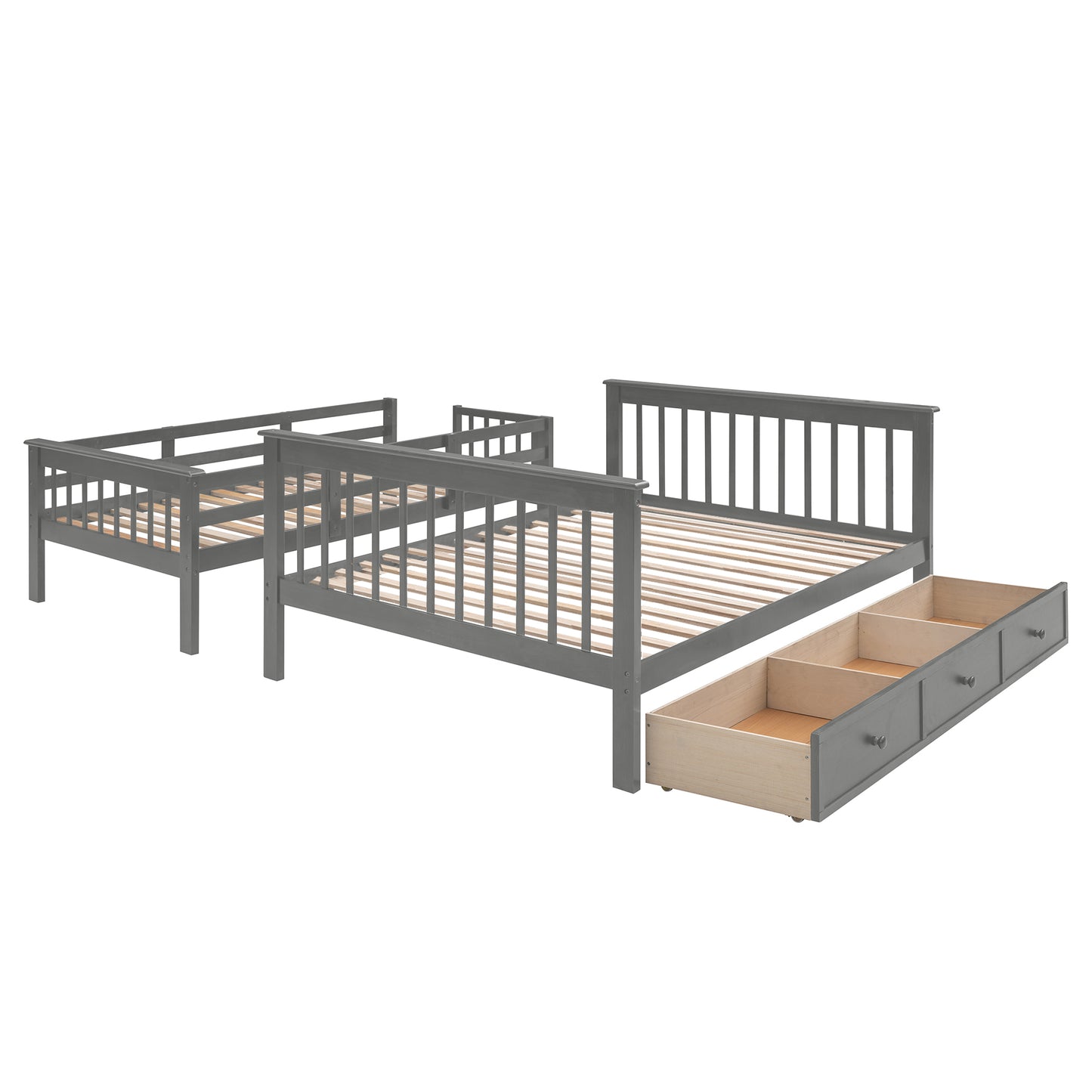 Stairway Gray Twin-Over-Full Bunk Bed with Drawer