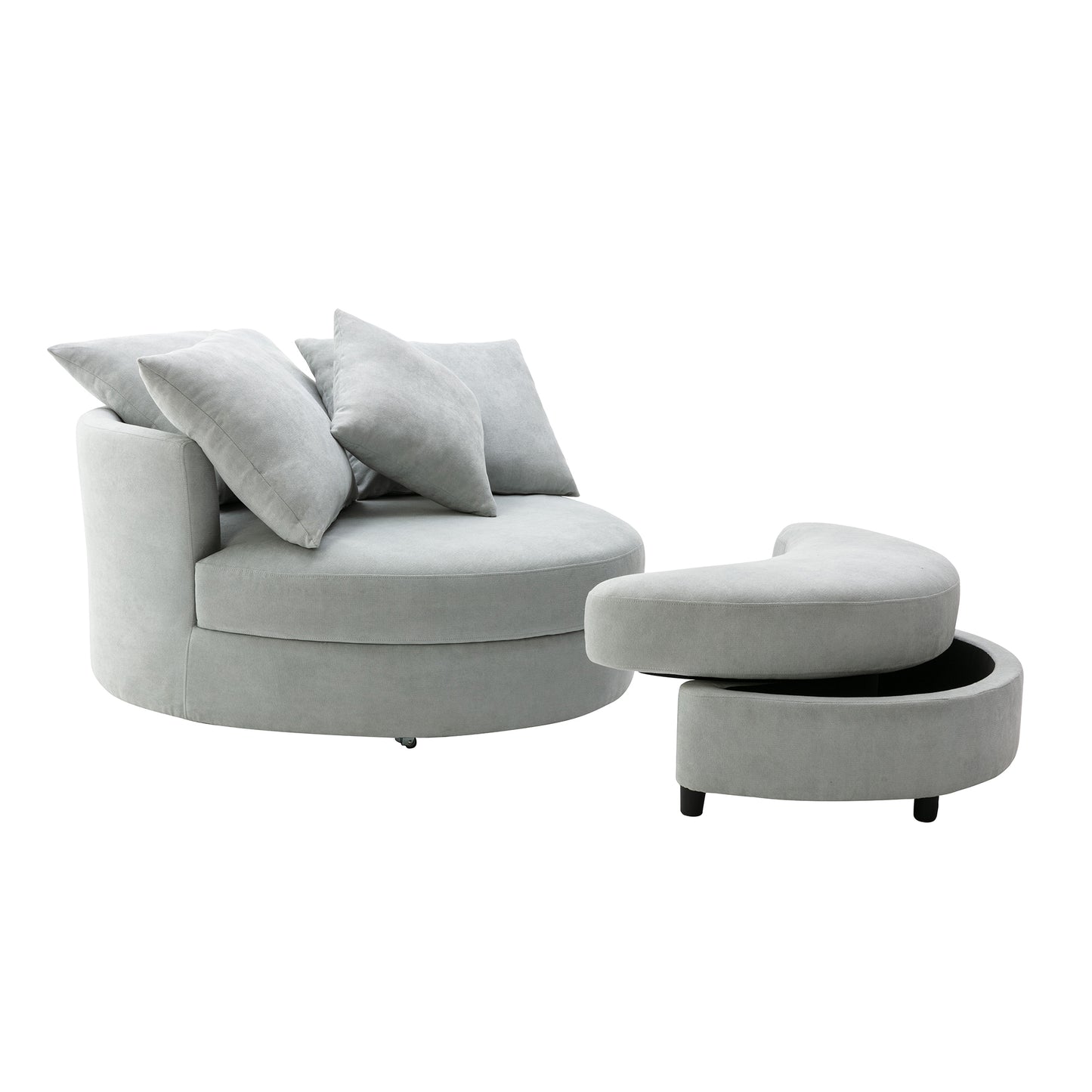 Moon Gray Swivel Accent Chair with Ottoman