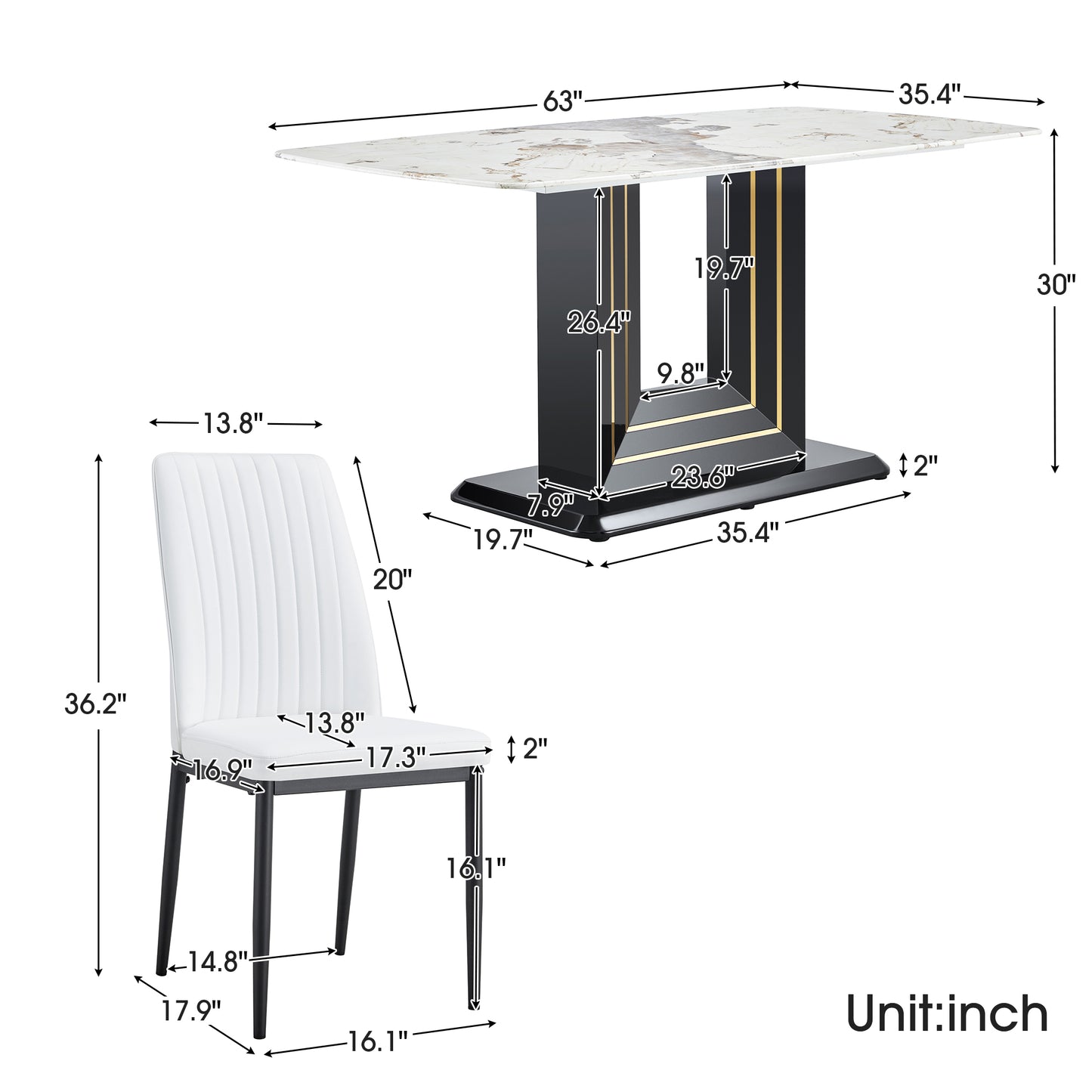 Willow 7-Piece Faux Marble Dining Table (white)