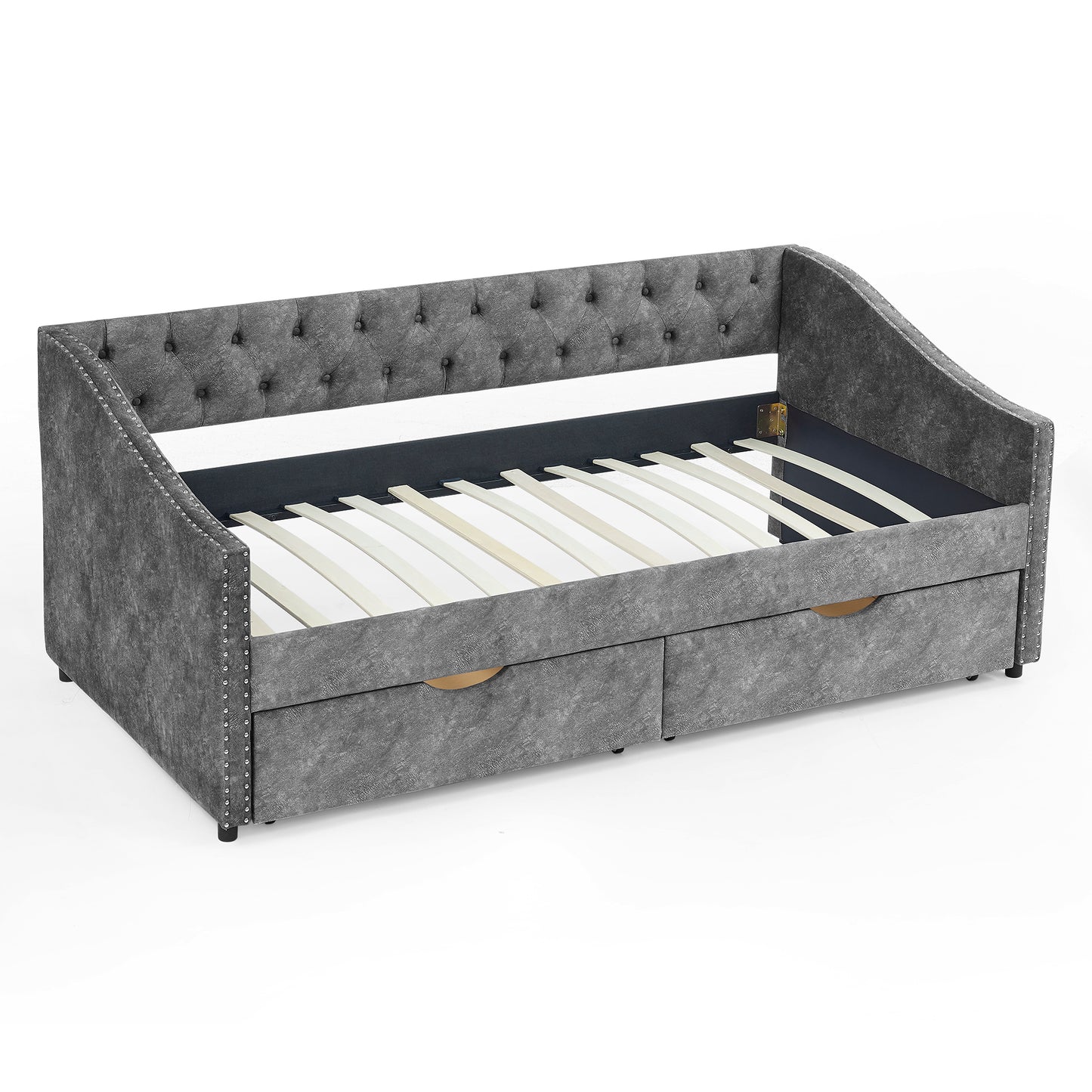 Buttoned Dark Gray Daybed with Drawers (twin)