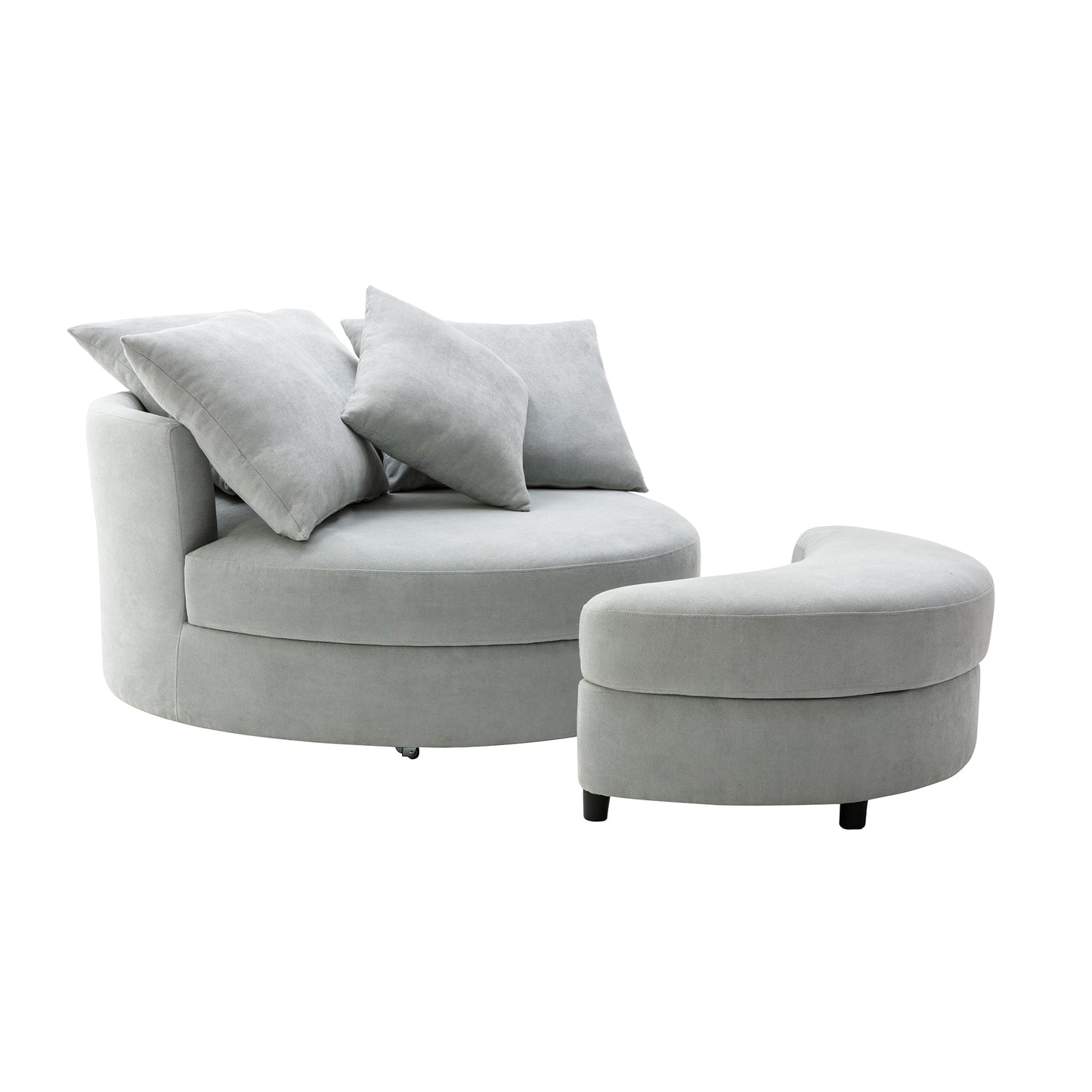 Moon Gray Swivel Accent Chair with Ottoman