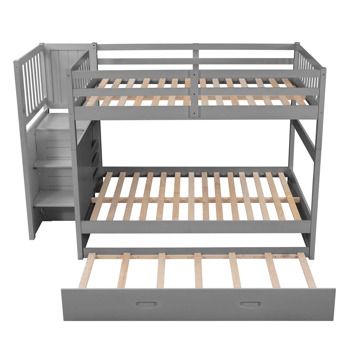 Gray Full over Full Bunk Bed with Twin Size Trundle