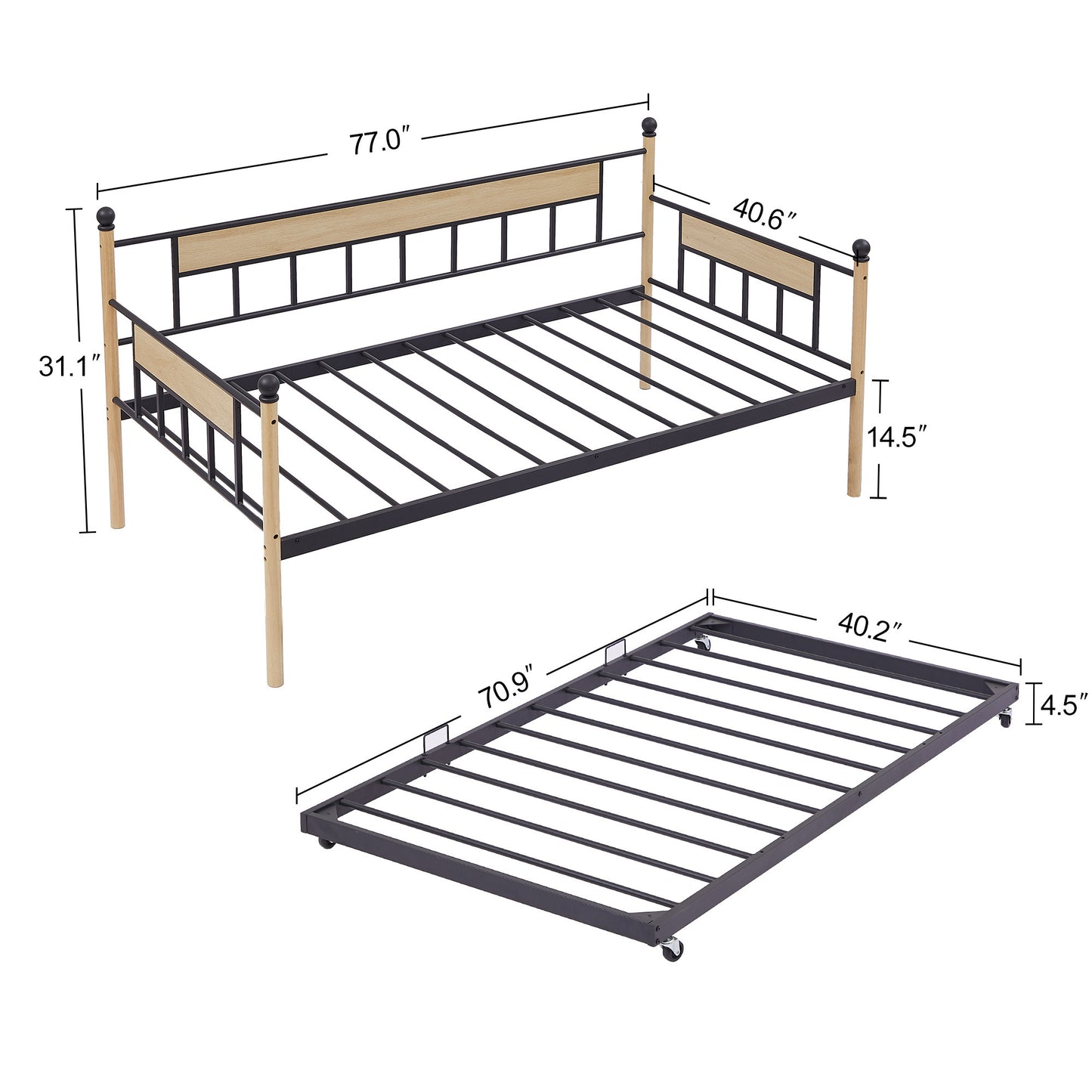 Ameen Black Daybed with Trundle (twin)