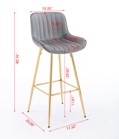 30" Set of 2 Bar Stools (gray/gold)