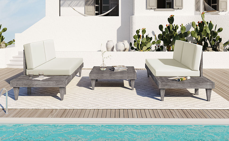 Outdoor 3-Piece Solid Wood Sectional Sofa Set