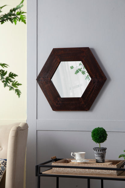 18.5" x 18.5" Hexagon Mirror with Dark Brown Wood Frame