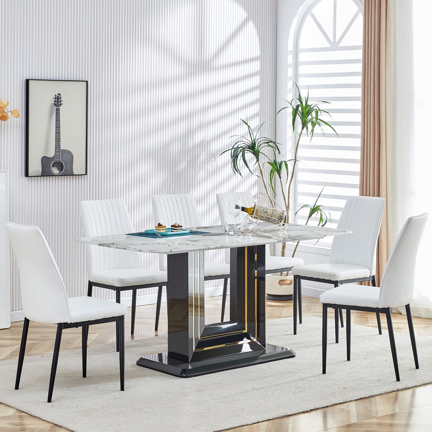 Willow 7-Piece Faux Marble Dining Table (white)