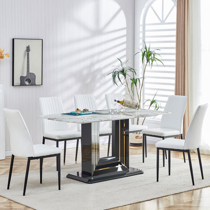 Willow 7-Piece Faux Marble Dining Table (white)