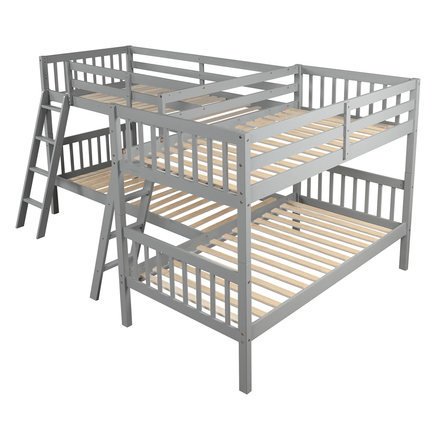 L-Shaped Gray Wood Bunk Bed