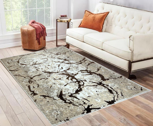 Penina Beige and Gray with Bronze Circles Area Rug 7.5X5