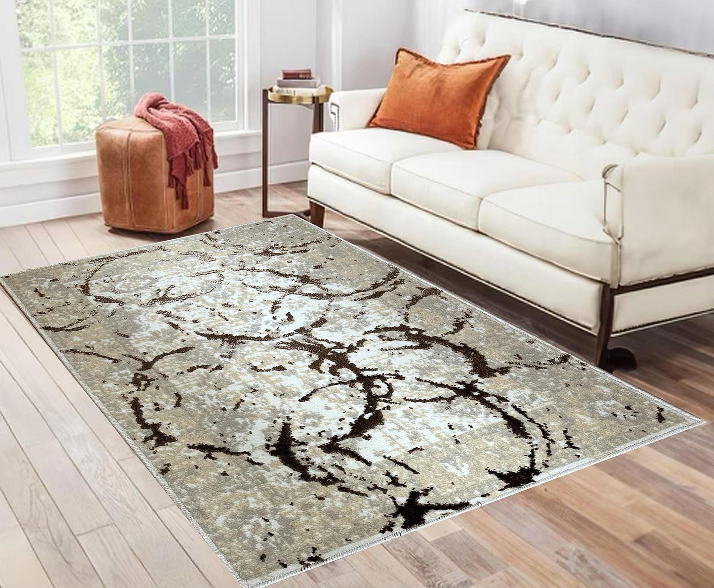 Penina Area Rug in Beige/Gray with Bronze Circles 9X12