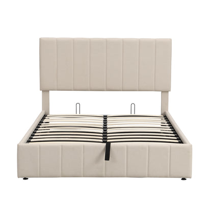 Lined Full Size Upholstered Platform Bed (beige)