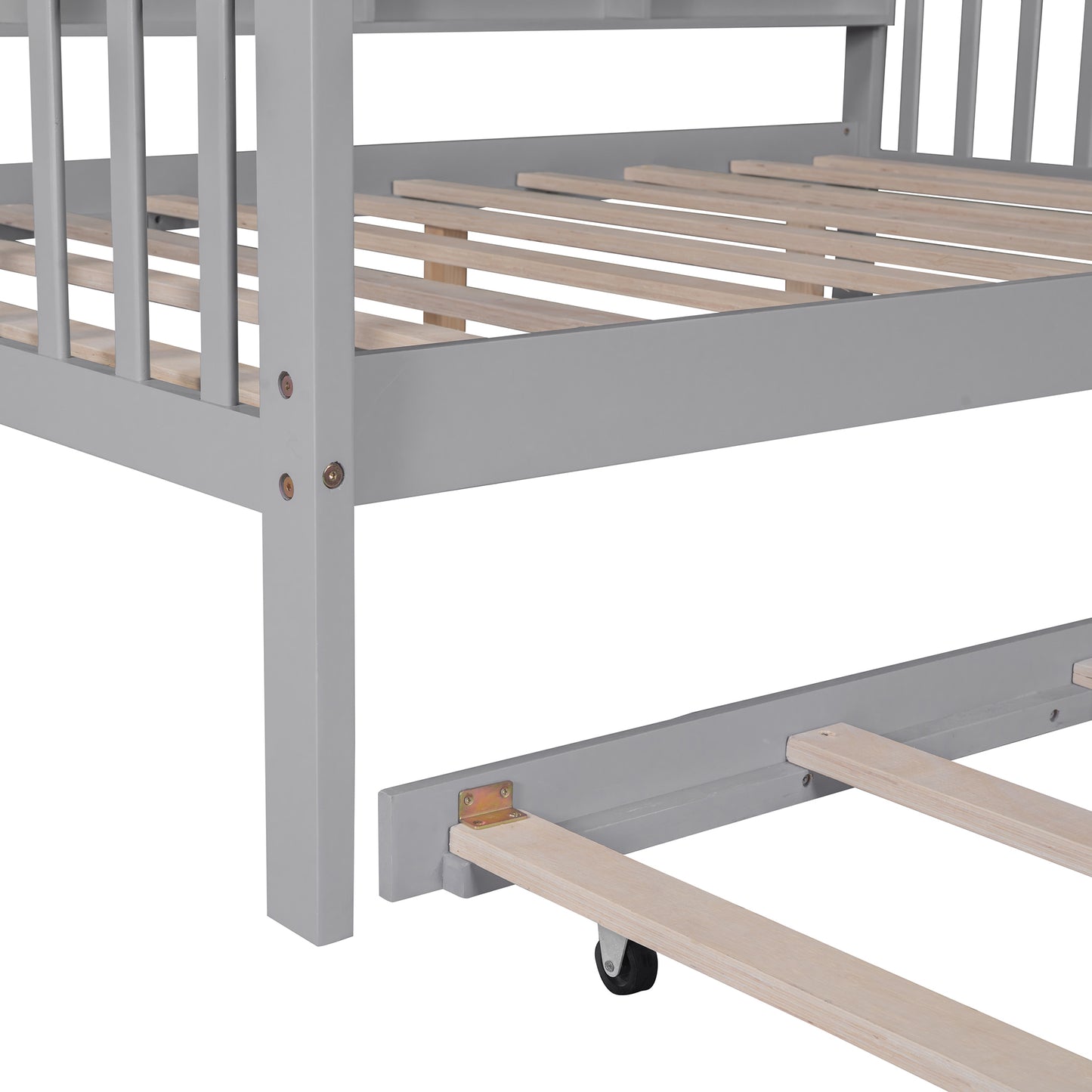 Gray Wooden Full Size House Bed with Trundle,