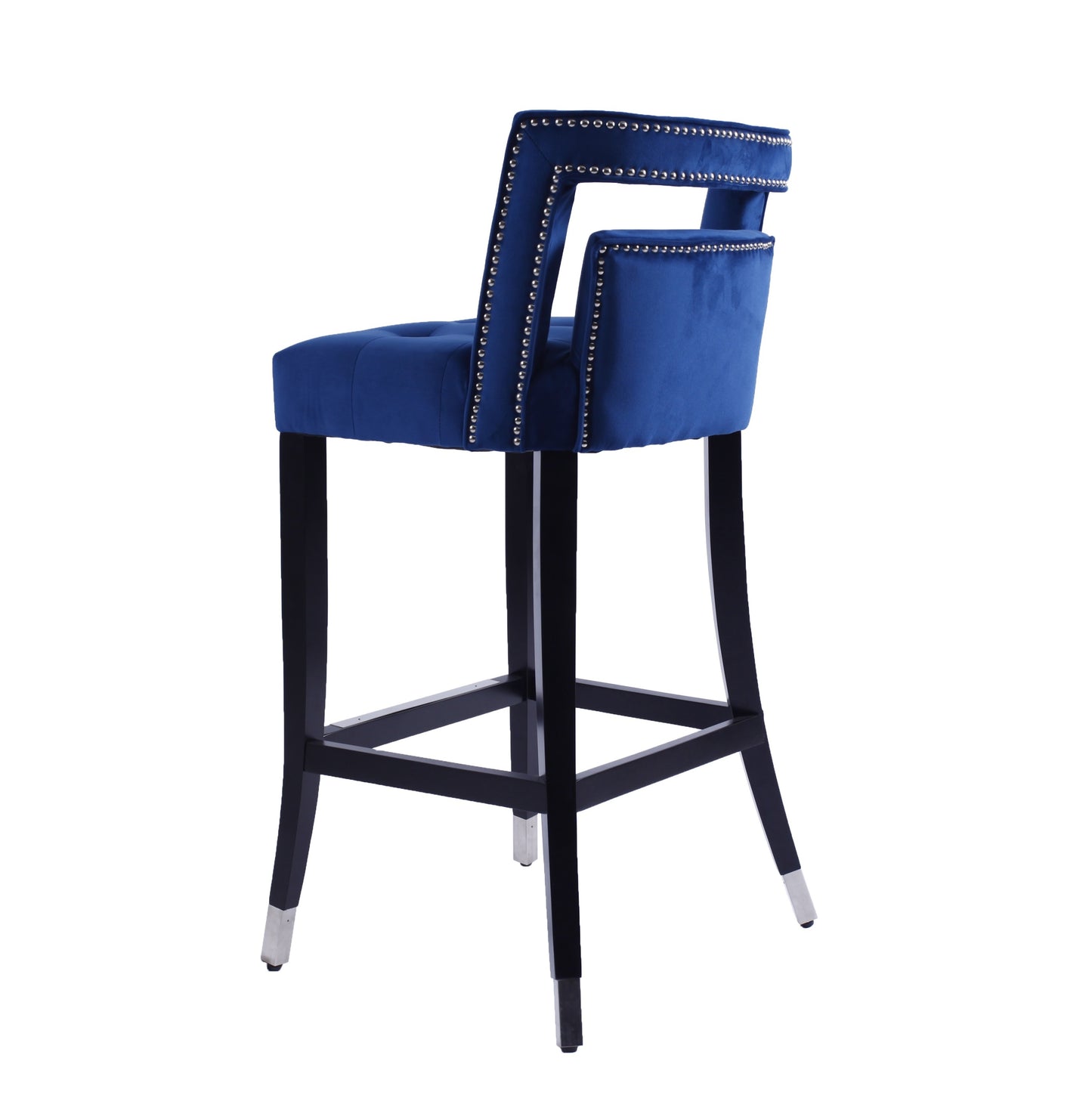 Atlanta Navy Suede Velvet 30" Barstool with Nailheads, Set of 2