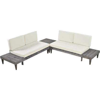 Outdoor 3-Piece Solid Wood Sectional Sofa Set