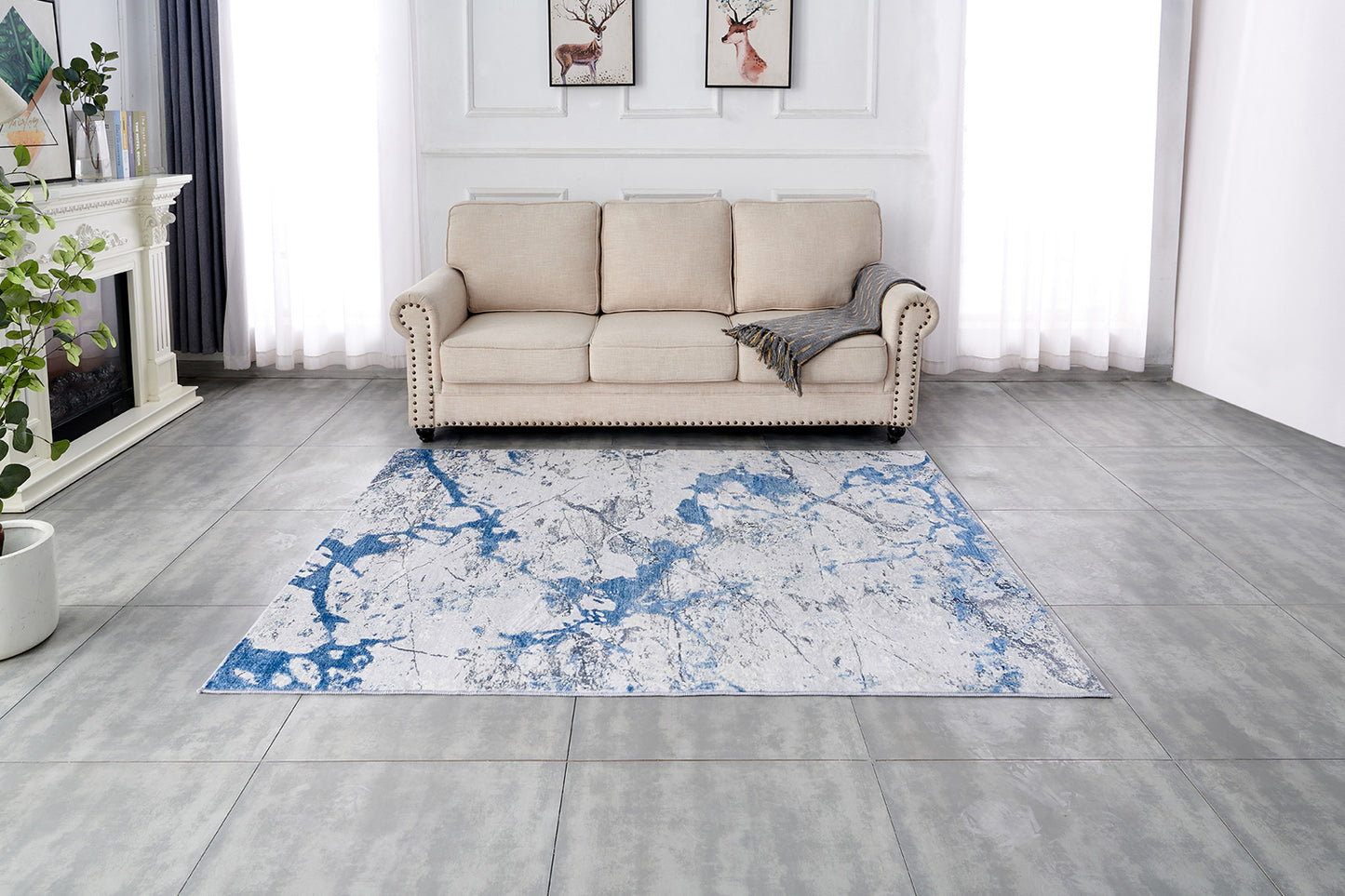 ZARA Abstract Silver Blue Area Rug 9X6