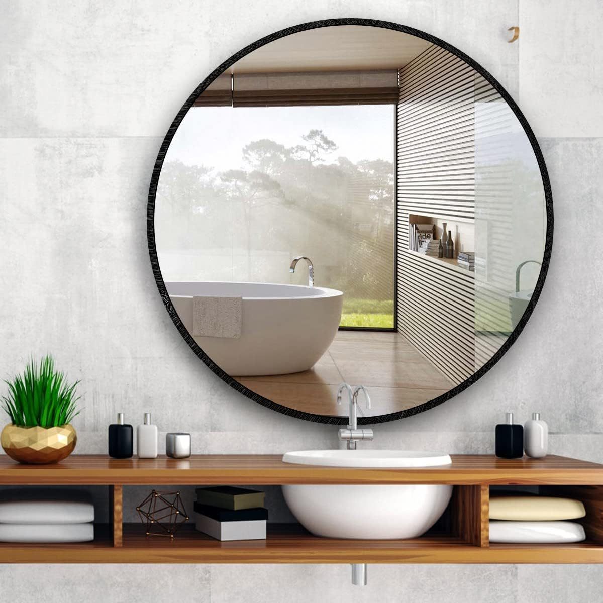 Black 39 Inch Metal Round Mirror