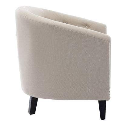 Linen Tan Fabric Tufted Barrel Accent Chair