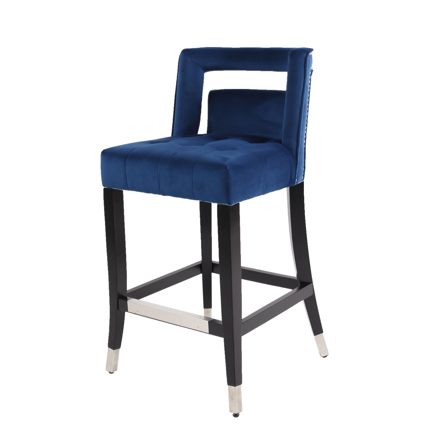 Atlanta Navy Suede Velvet 26" Barstool with Nailheads, Set of 2