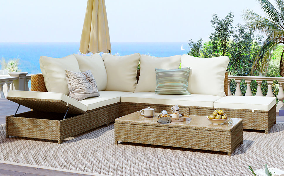 3-Piece Beige Rattan Sofa Set