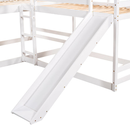 L-Shaped White Full and Twin Bunk Bed