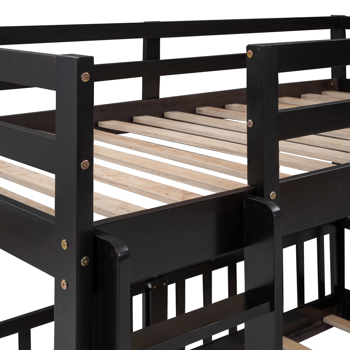 Espresso Wood Twin Over Twin Bunk Bed with Slide and Ladder