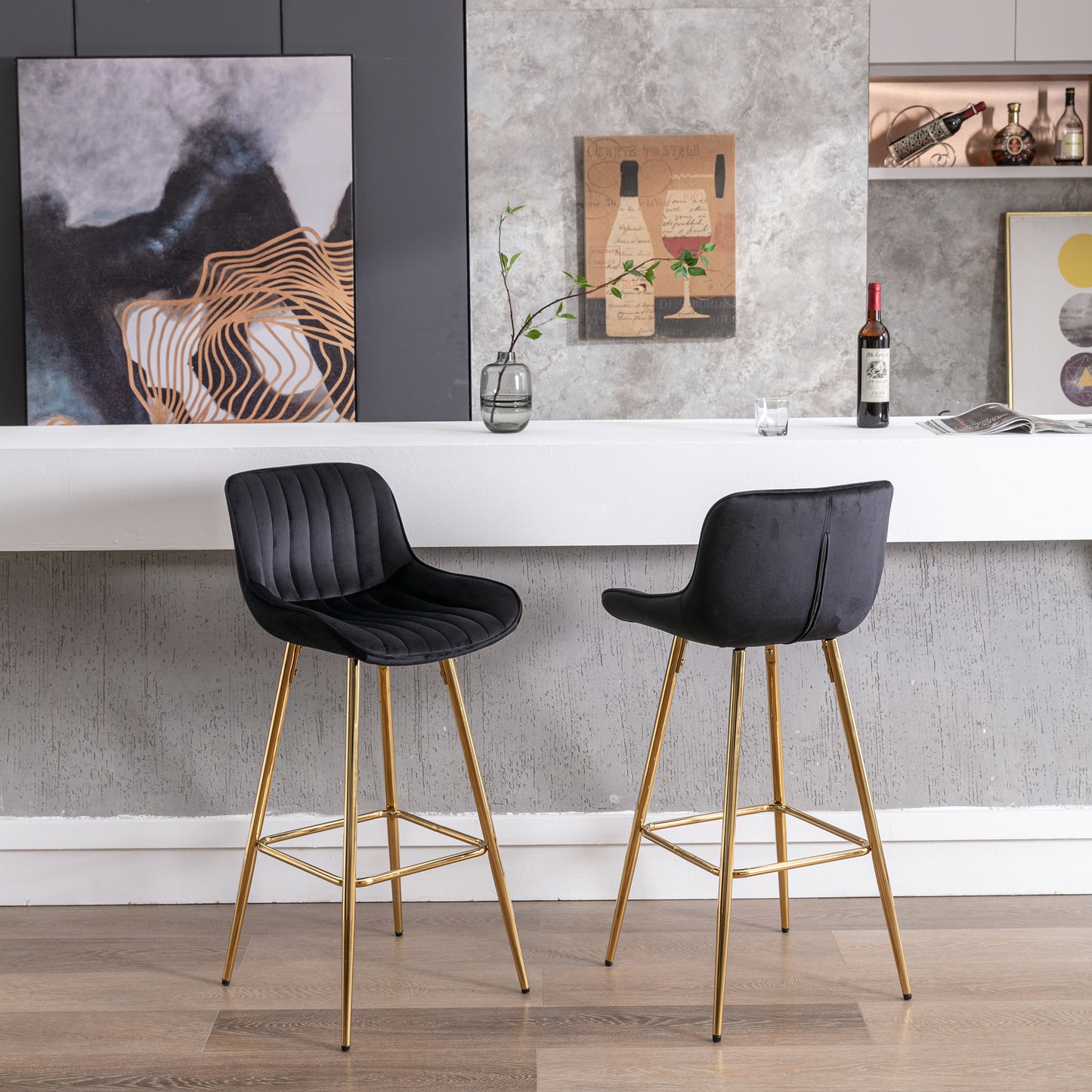 30" Set of 2 Bar Stools (black/gold)