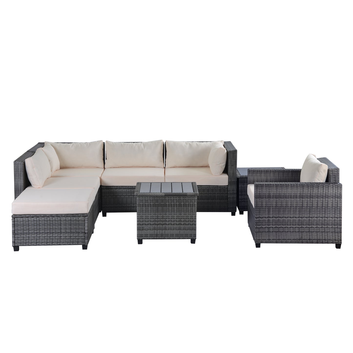 8 Piece Beige Rattan Sectional Seating