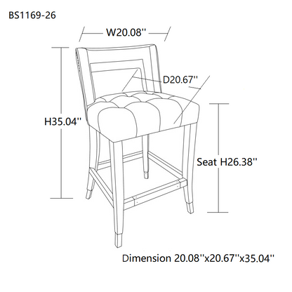 Atlanta Gray Suede Velvet 26" Barstool with Nailheads