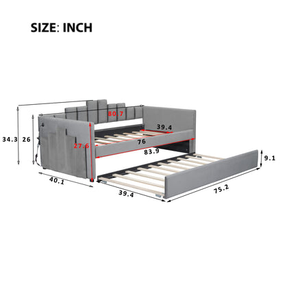 Modern LED Gray Daybed with Trundle (twin)