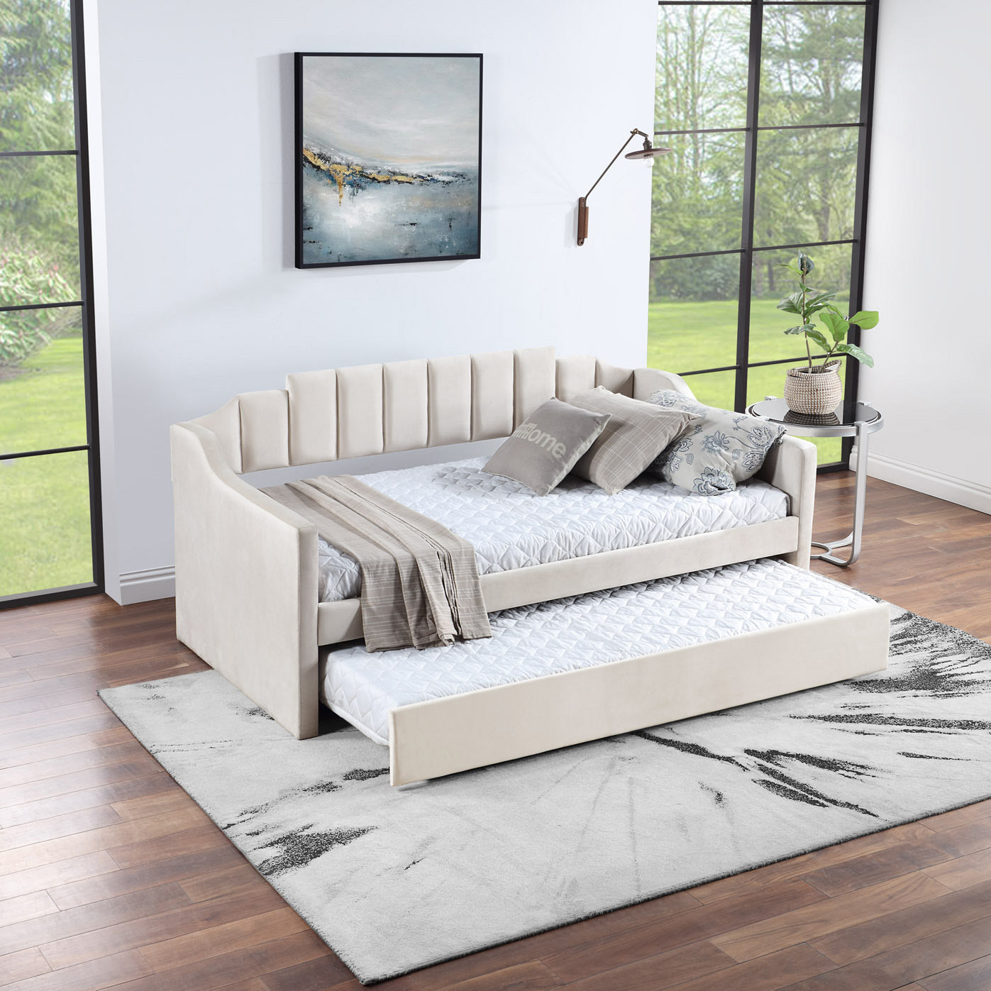 Velvet Beige Daybed with Trundle (twin)