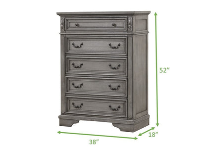 Grace King 5 Piece Bedroom Set in Gray