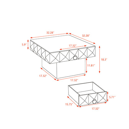 32" Three-dimensional Square Retro Coffee Table