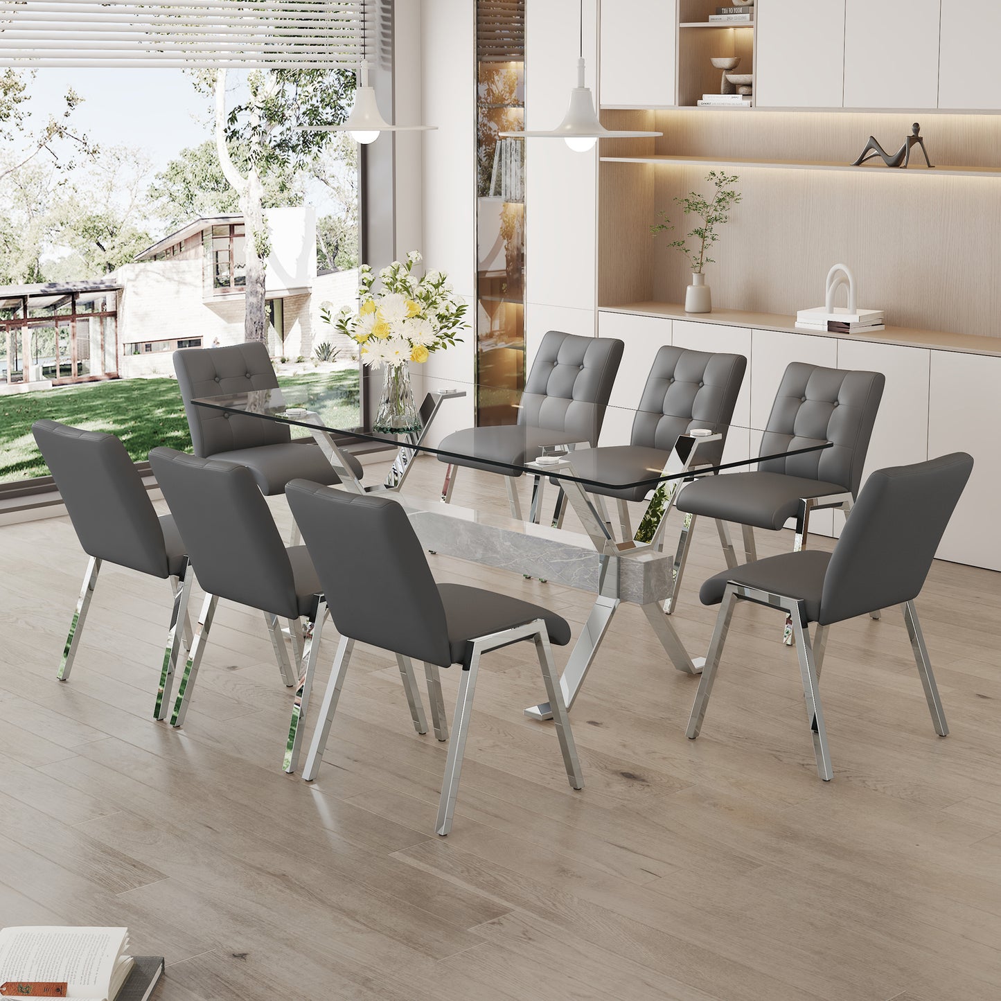 Nicolette 8-Piece Dining Table (gray chairs)
