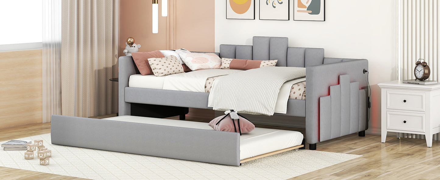 Modern LED Gray Daybed with Trundle (twin)