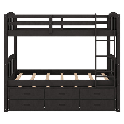 Espresso Twin over Twin Wood Bunk Bed with Trundle and Drawers