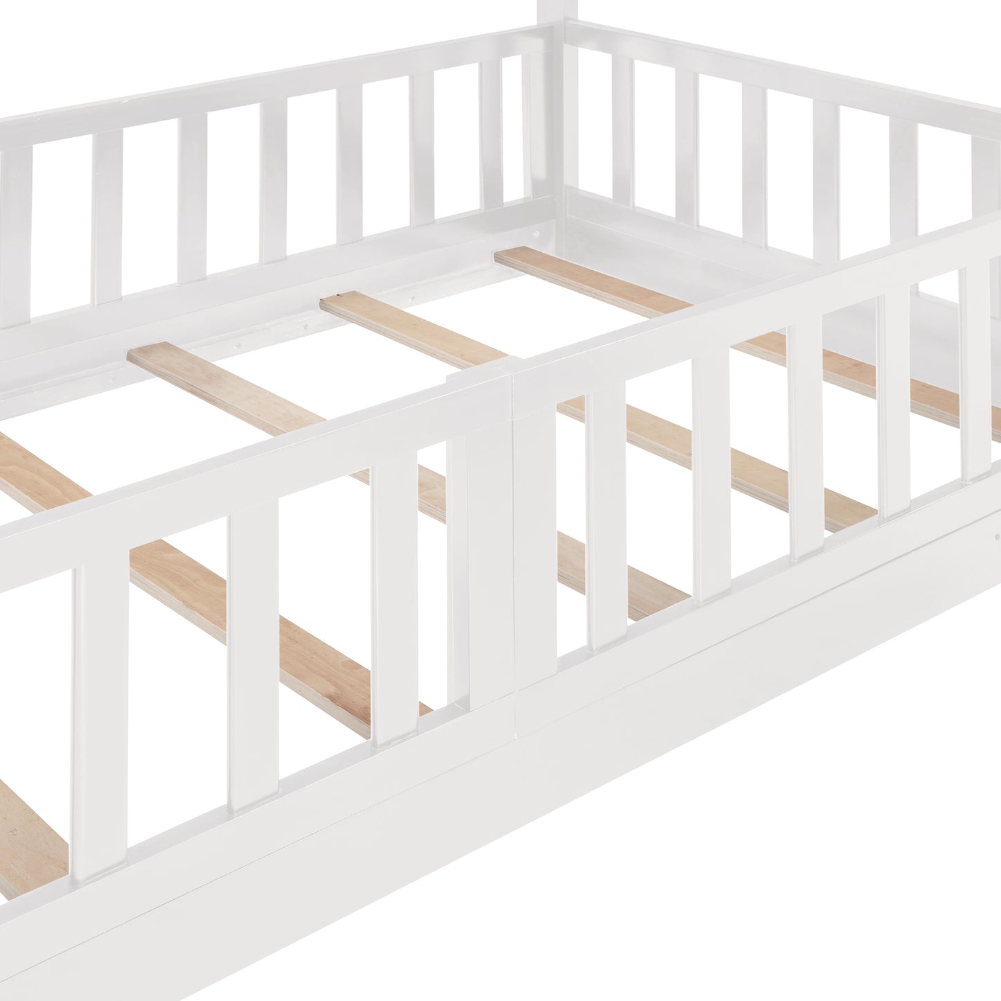 White Wood Twin Over Twin Bunk Bed with Slide and Ladder