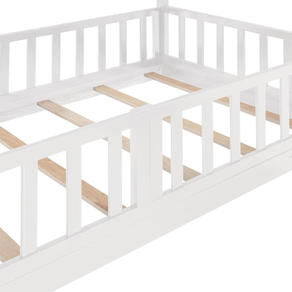 White Wood Twin Over Twin Bunk Bed with Slide and Ladder