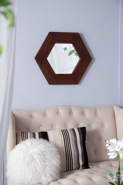 18.5" x 18.5" Hexagon Mirror with Dark Brown Wood Frame