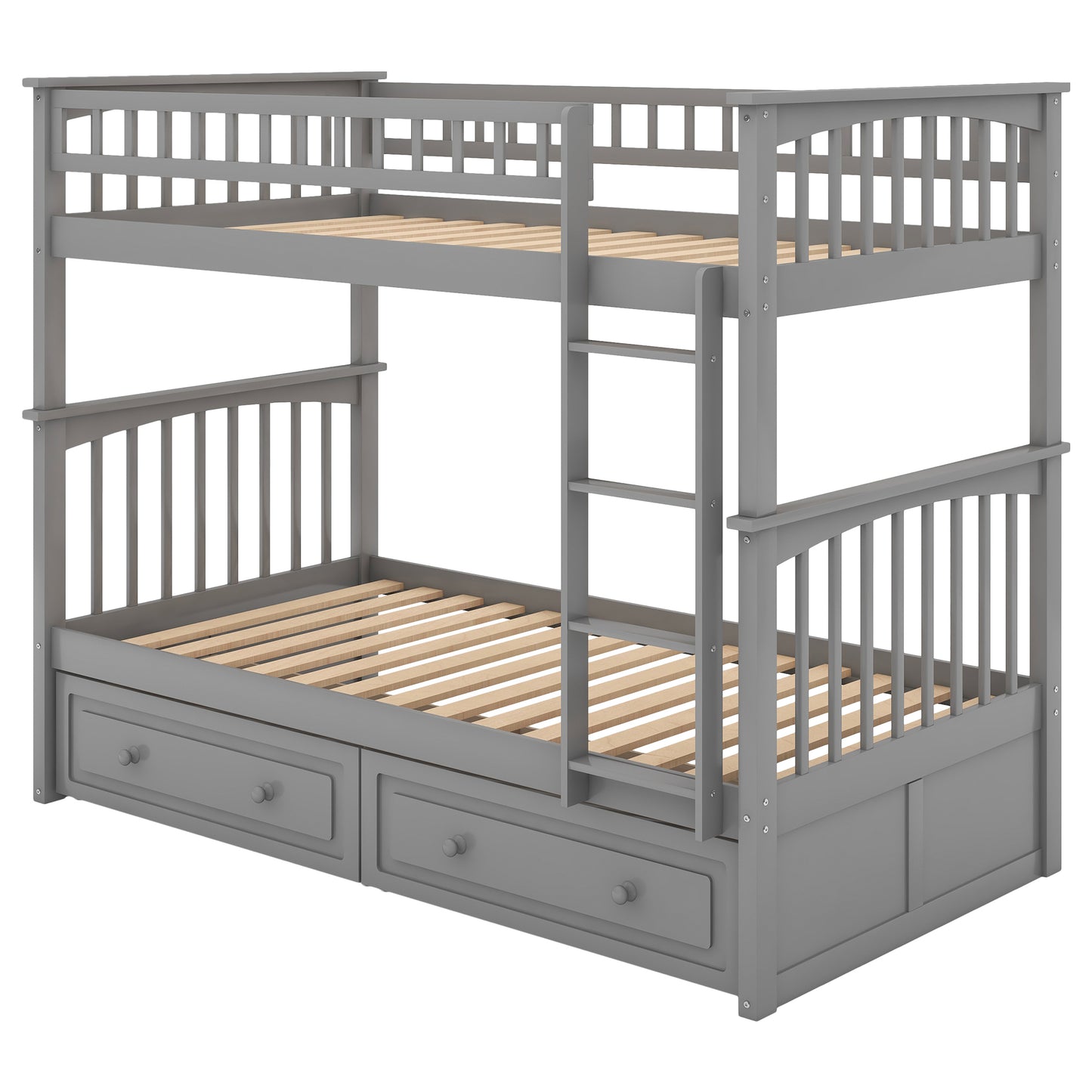 Convertible Gray Twin over Twin Bunk Bed with Drawers